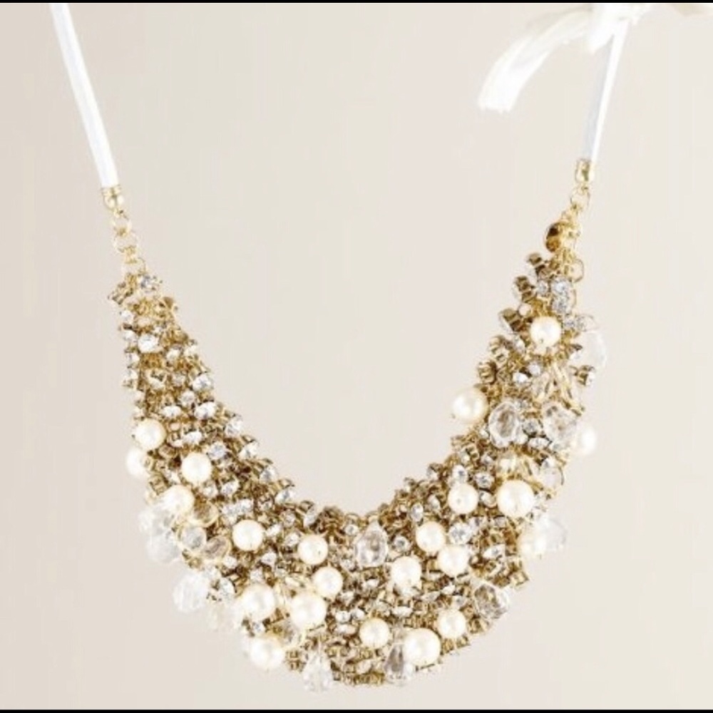 RARE J.CREW Pearl & Diamond bib Statement Necklace